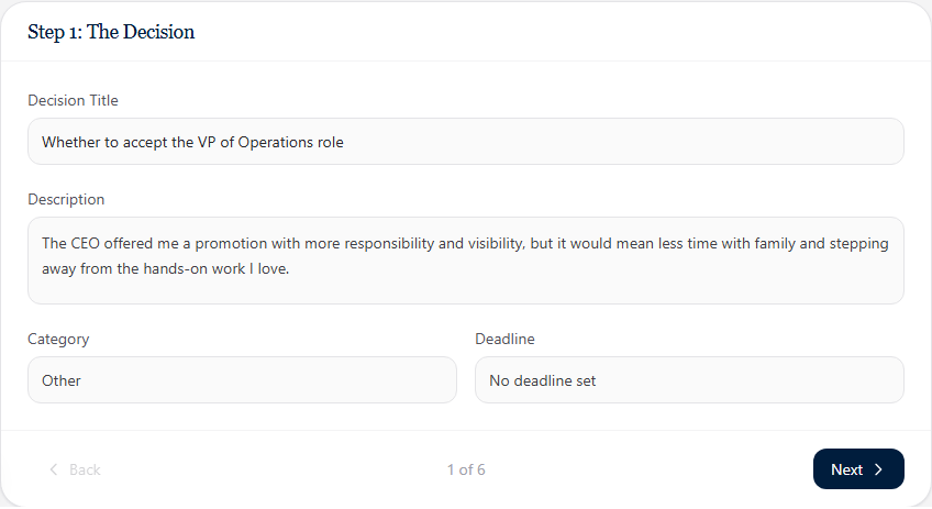 Decision Canvas Step 1: Define the Decision