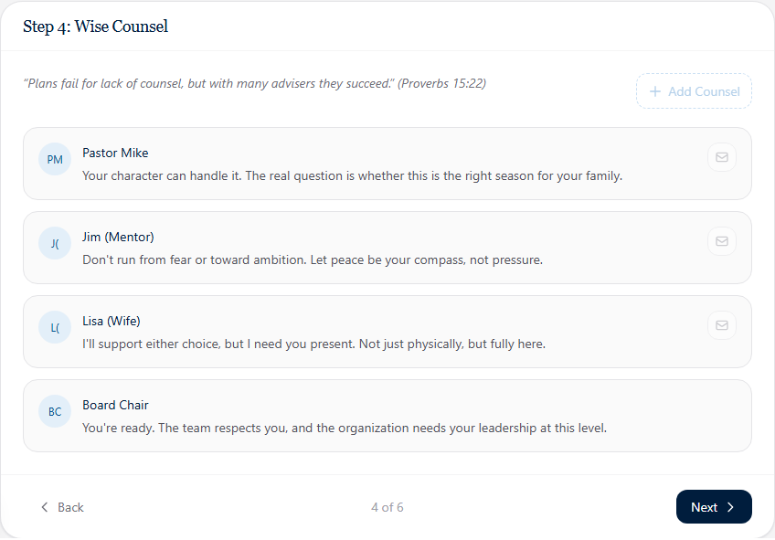 Decision Canvas Step 4: Seek Wise Counsel