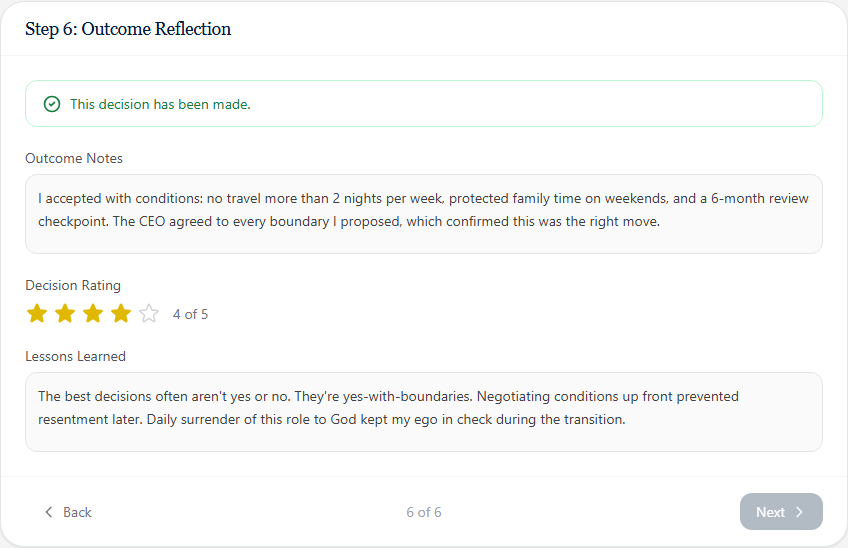Decision Canvas Step 6: Reflect and Commit
